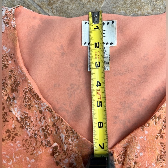 Y2K i e Orange Floral Silk Tunic Fairy Feminine Chiffon Ruffle Top Medium - Picture 13 of 13